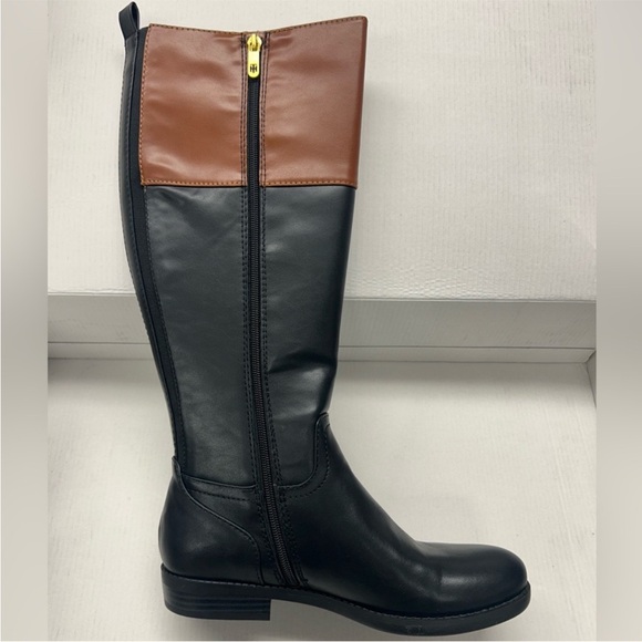 NEW TOMMY HILFIGER Sensora Black Brown Equestrian Knee High Riding Boots Sz: 7.5 - Picture 6 of 8